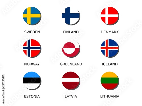 northern europe national flag icon set (circle)