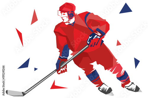 hockey player in red with a stick. vector illustration