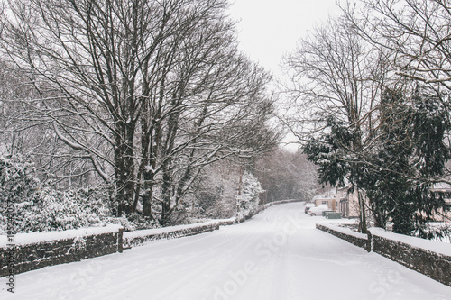 Принти на полотні Very dangerous roads in the peak of Storm Emma which hit Ireland at the start of March: no tire markings on the roads, no one traveling during red weather warning