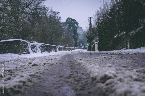 фотографія Roads barely usable in the aftermath of Storm Emma, also known as the Beast from the East, which hit Ireland at the start of March: a lot of slush created by all the snow melting