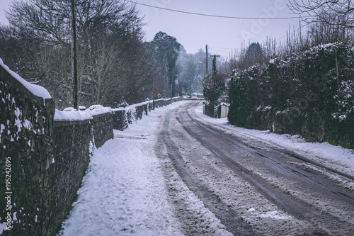Принти на полотні Roads barely usable in the aftermath of Storm Emma, also known as the Beast from the East, which hit Ireland at the start of March: a lot of slush created by all the snow melting