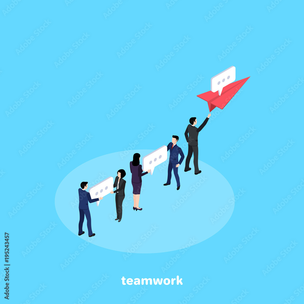 Obraz premium people in business suits work in a team, an isometric image