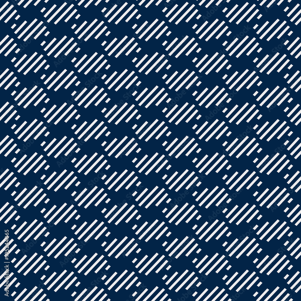 Abstract geometric seamless vector pattern with shapes and lines on blue background