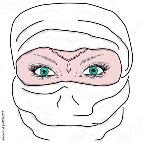 Vector illustration of a muslim colored young woman head, testa di donna velata colorata vettoriale photo