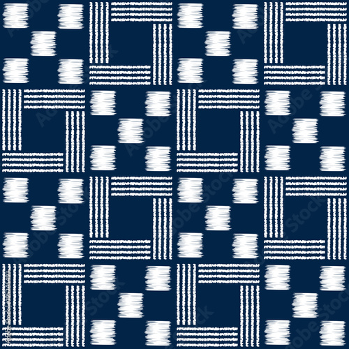 Abstract indigo shibori seamless vector pattern with mosaic
