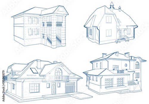 Residential Family Houses Building Vector Isolated On White		