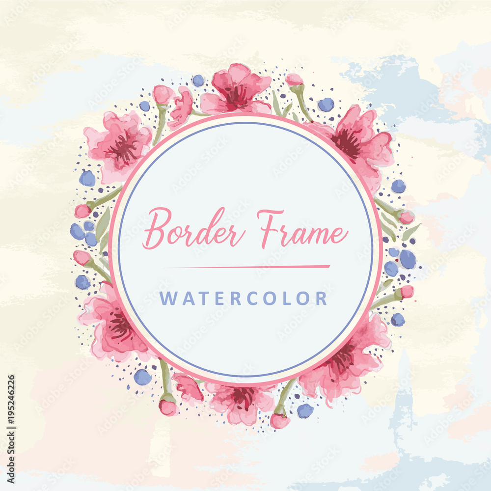 Floral round border watercolor illustration