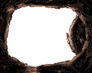 Empty tomb mockup isolated on white background for sky replacement, concept of resurrection, Jesus Christ victory and Easter Sunday
