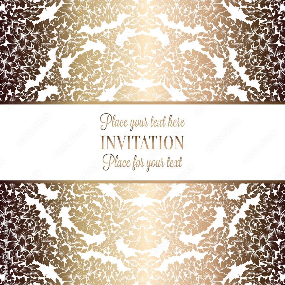 Vector luxury foliage with gold floral vintage pattern for banner, wallpaper, invitation card, booklet. Template for wedding invitation design or background.
