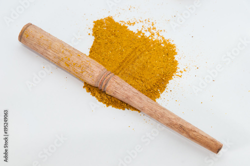 Turmeric in phitotherapy, nutrition, and in natural medicine in powder, tablet and pills photo