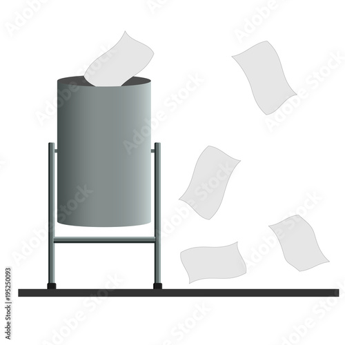 Street trash urn vector illustration. Garbage bin with the sheet of paper thrown out.