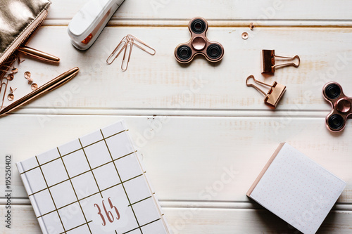 various rose gold stationery tabletop photo