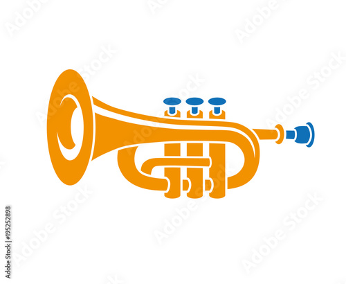 Brass trumpet icon isolated.
