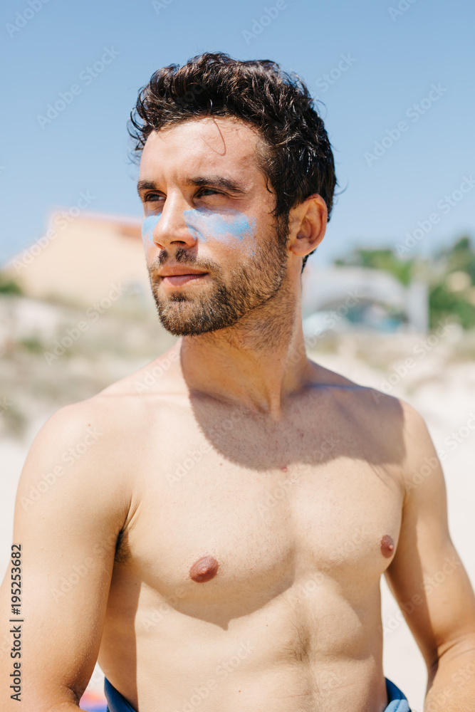 Man with blue paint on face Man with blue paint on face