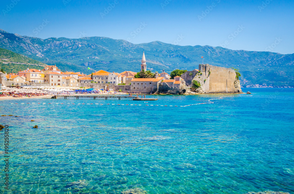 View of old district of Budva from the sea, Montenegro