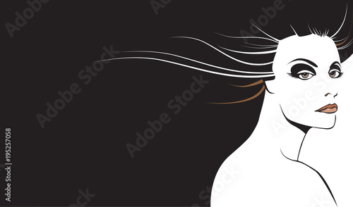 Graphic woman beauty with long flowing black hair