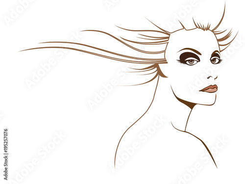 Graphic woman beauty with stylized brown hair