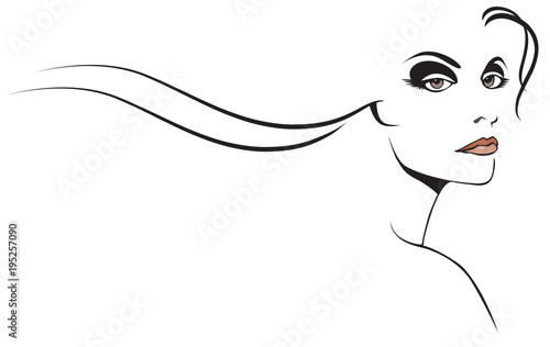 Graphic woman beauty with stylized long flowing hair