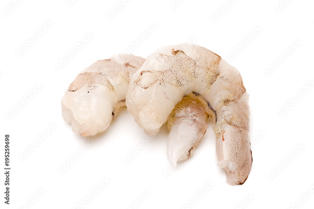 Raw Jumbo Shrimp on a White Background Raw Jumbo Shrimp on a White Background