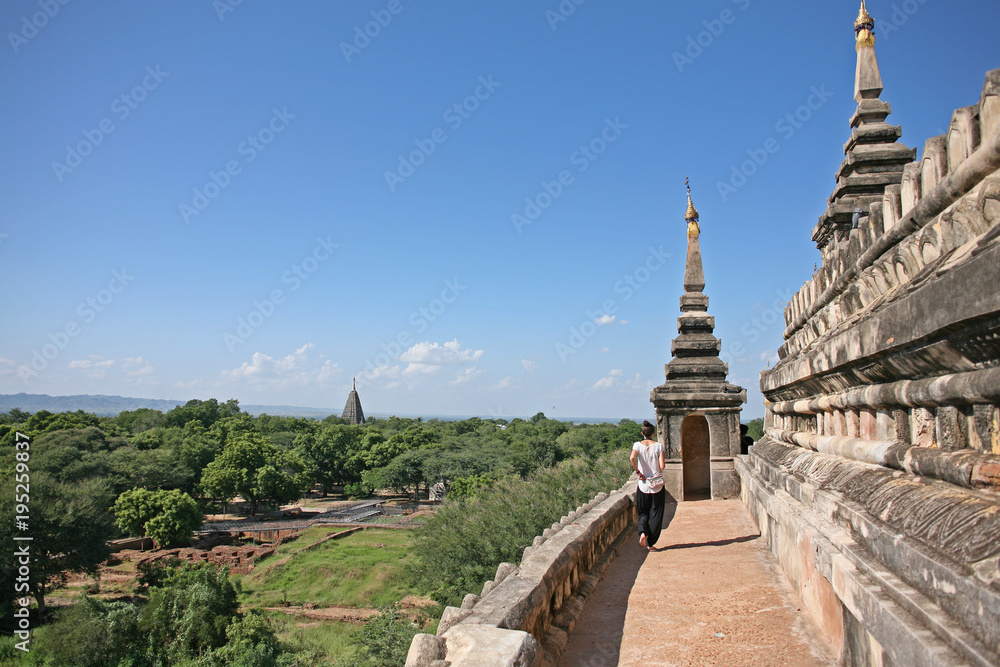 Standing on an ancient temple in Bagan, looking across the Myanmar countryside