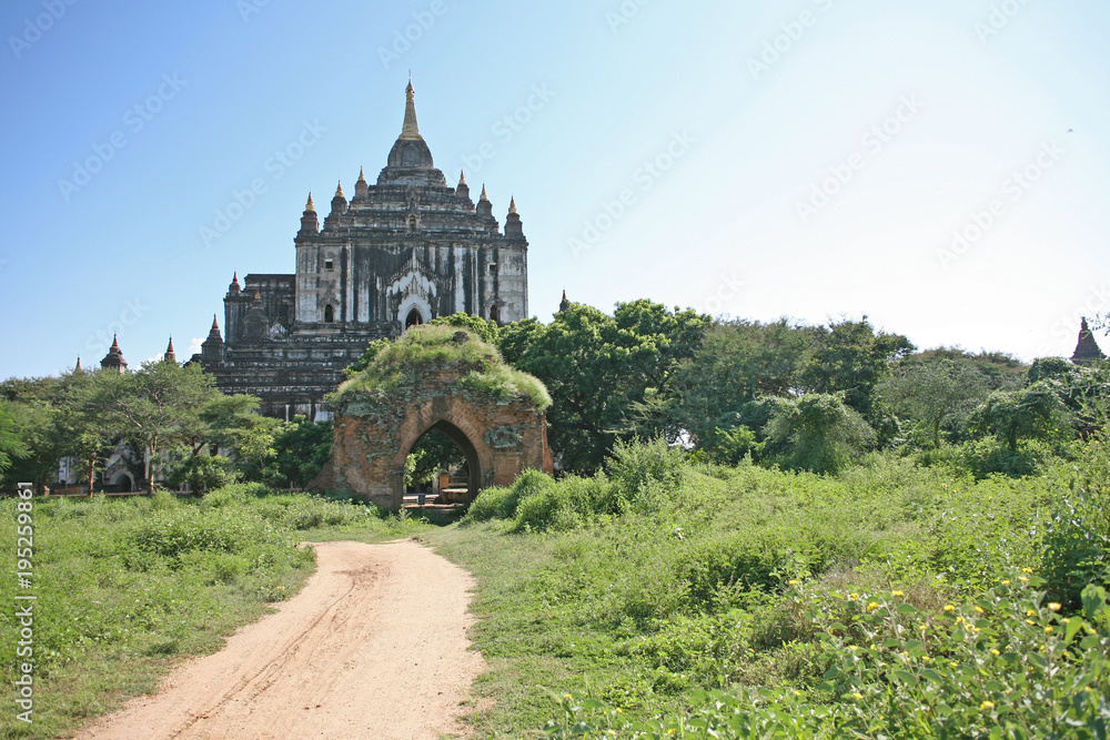 Towering old temple on the plains of Bagan, Myanmar