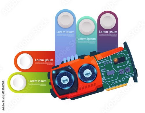 Template Infographic Elements With Circuit Chip Modern Technology Presentation Concept Flat Vector Illustration