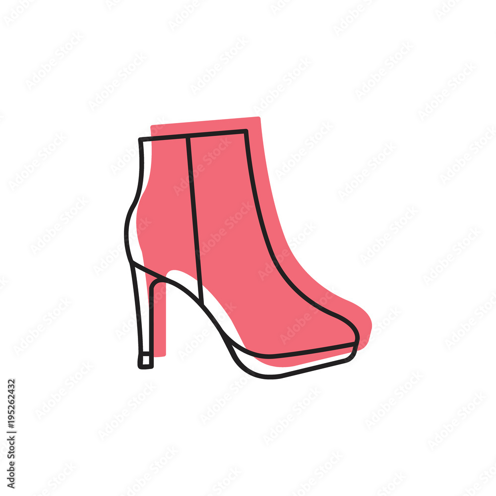 Womans boot icon, doodle style Womans boot icon, doodle style