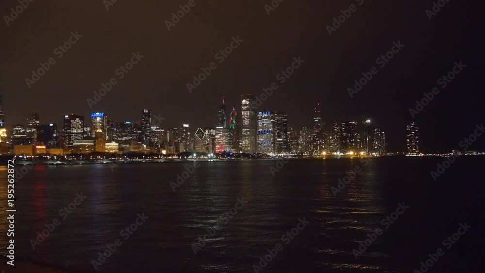 City Sky Line View Behind Water Source At Night - Static City Sky Line View Behind Water Source At Night - Static