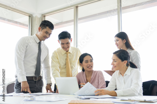 Free Download Happy business people cheering and showing thumb up at office. Happy time in the office. - GFXLoad