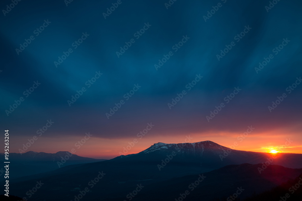 Scenic sunset in the mountains