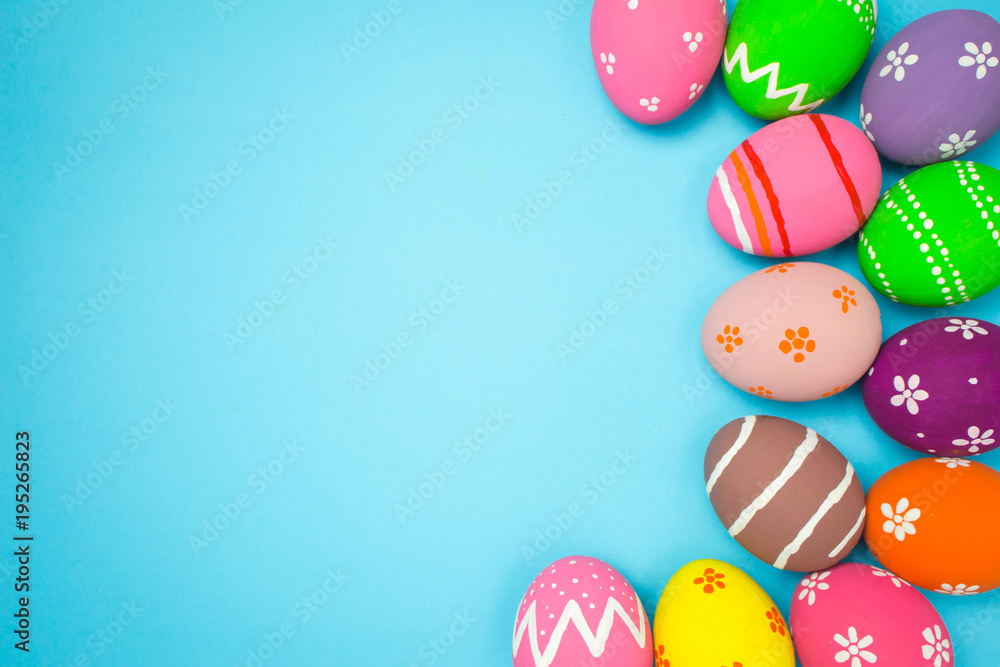 Easter eggs on the sky background.