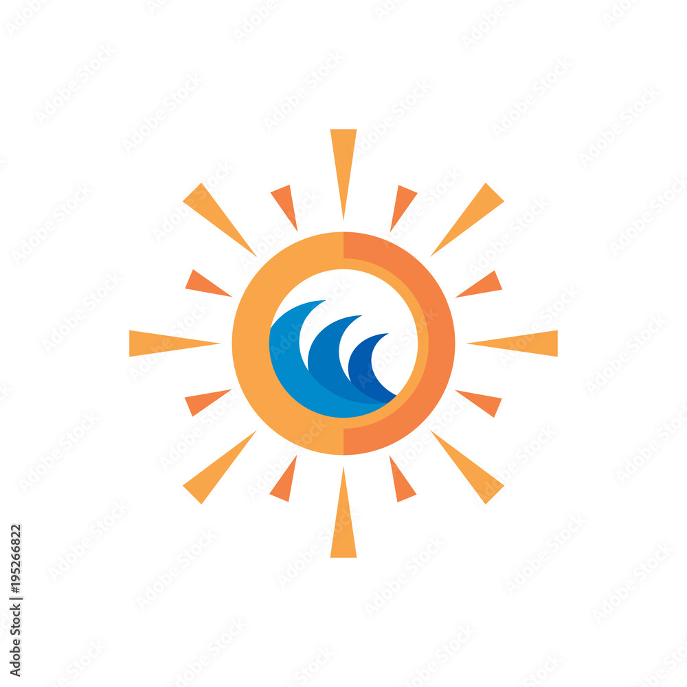 Fototapeta premium Wave Sun Logo Icon Design