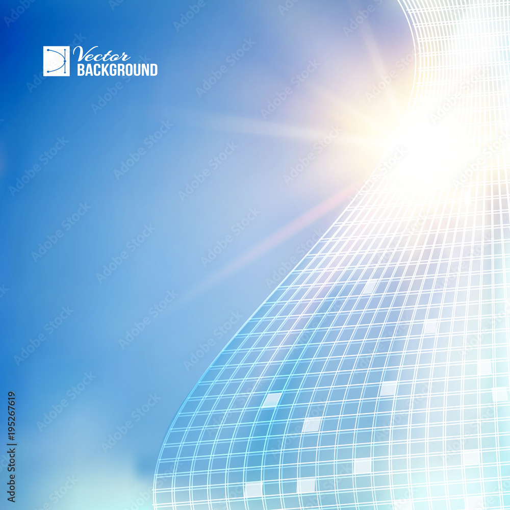 Blue sky illustration for science theme. Image with text place, light ...