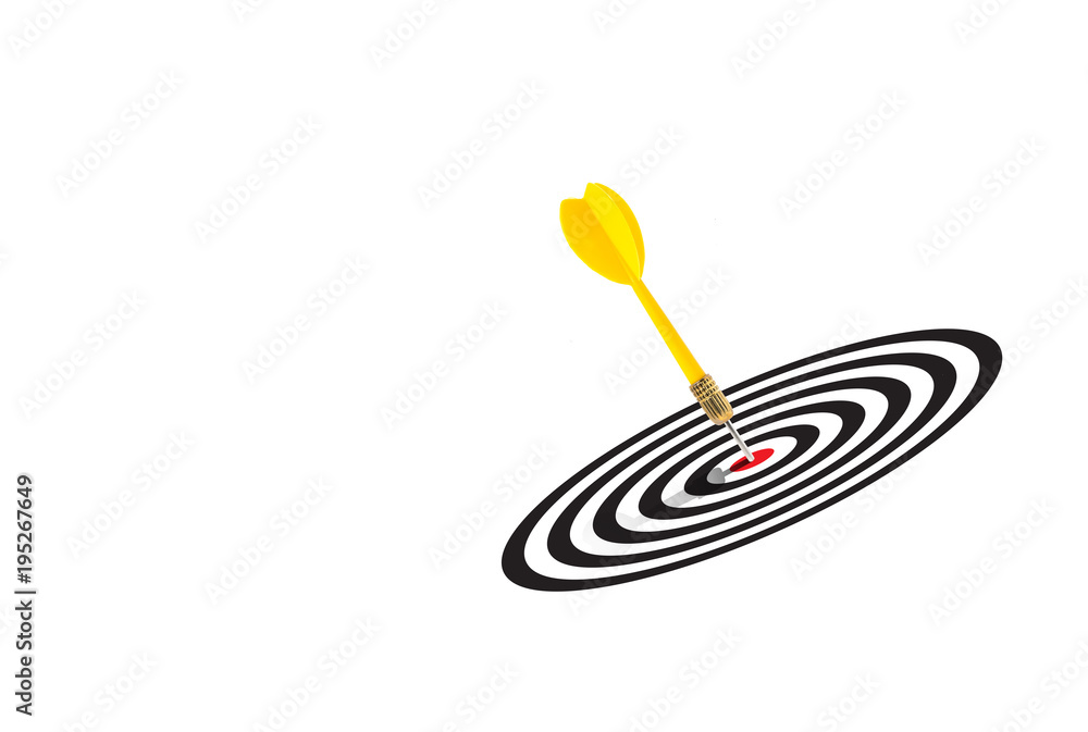 Yellow dart hit right on the center of the target Yellow dart hit right on the center of the target