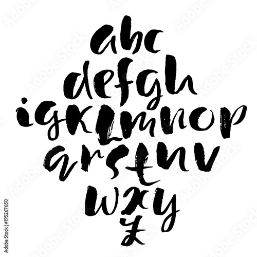 Handdrawn dry brush font. Modern brush lettering. Grunge style alphabet. Vector illustration.