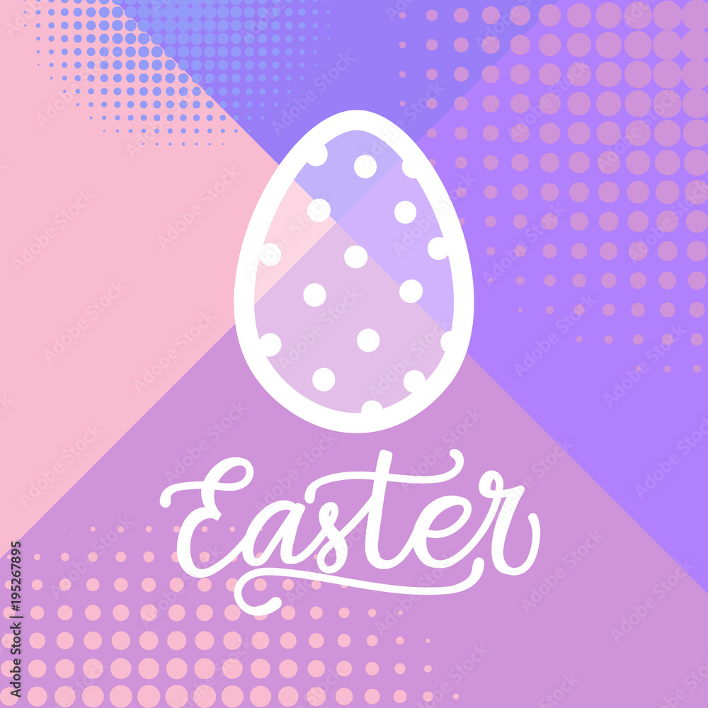 Happy Easter Hand Drawing Card Holiday Lettering Calligraphy Cute Retro Background Illustration