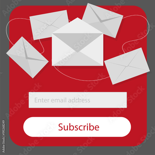 Light Subscribe to newsletter form in red,grey and whitte colors - Email vector