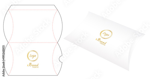 Pillow pack box die-cut template mockup 3d