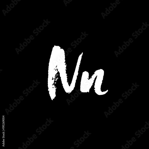 Letter N. Handwritten by dry brush. Rough strokes textured font. Vector illustration. Grunge style elegant alphabet.
