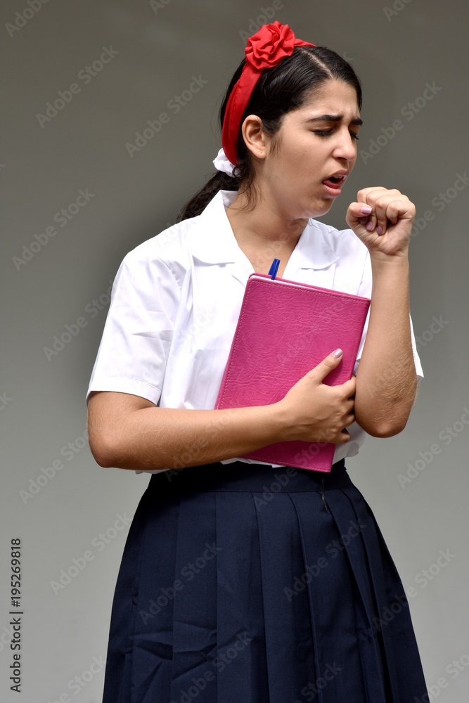 Naklejka premium Catholic Colombian Girl Student Poor Health Wearing Uniform