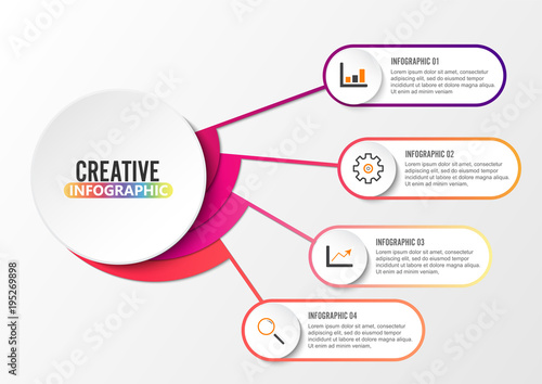 Vector infographic template with 3D paper label, integrated circles. Business concept with options. For content, diagram, flowchart, steps, parts, timeline infographics, workflow layout, chart