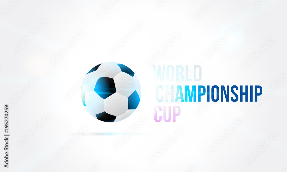 Naklejka premium World championship cup in Russia 2018 Banner template with a football ball and text on a background with a bright light effect