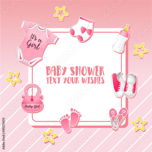 Baby shower set. Invitation template with place for text