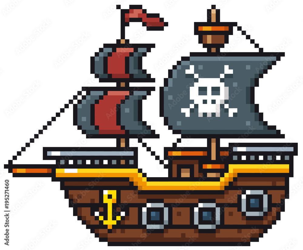 Vector illustration of Cartoon Pirate ship - Pixel design Vector illustration of Cartoon Pirate ship - Pixel design