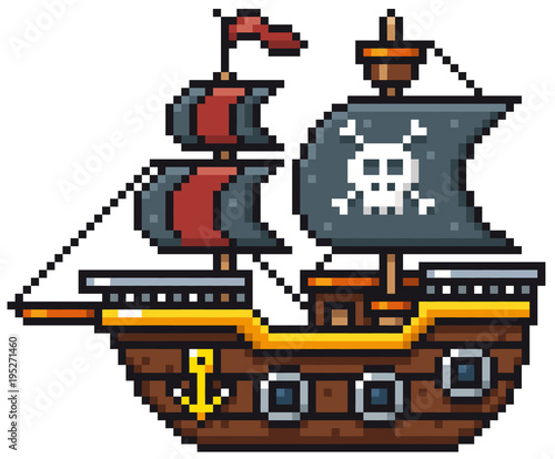 Vector illustration of Cartoon Pirate ship - Pixel design