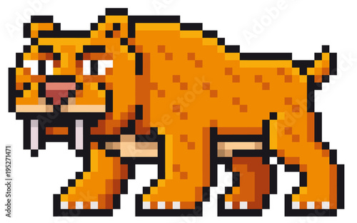 Vector illustration of Cartoon saber tooth tiger - Pixel design