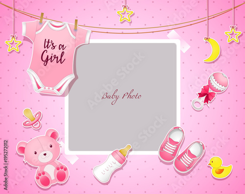 Baby shower set. Invitation template with place for text