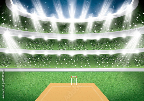 Cricket Stadium with Spotlights.