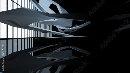 Abstract white and black interior with window. 3D illustration and rendering.