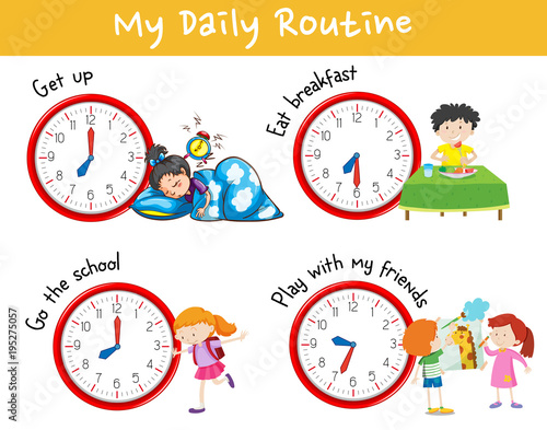 Activity chart showing different daily routine of kids
